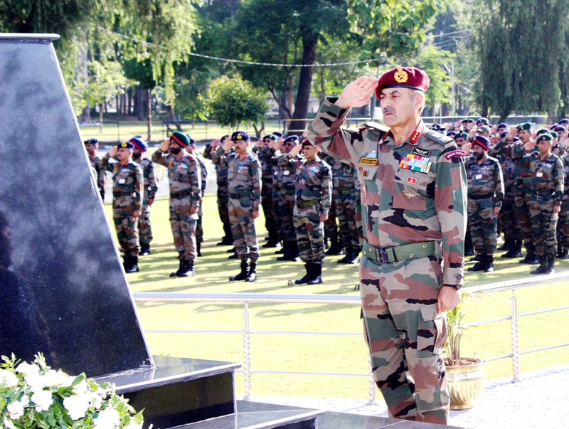 GOC White Knight Corps, Lt Gen Paramjit Singh and other ranks paying tributes to martyrs at a function near Jammu on Saturday. GOC White Knight Corps, Lt Gen Paramjit Singh and other ranks paying tributes to martyrs at a function near Jammu on Saturday.