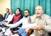 Awami Ittehad Party (AIP) chairman Engineer Rashid and Jammu and Kashmir Peoples Movement (JKPM) chairman Shah Faesal announcing a pre-poll alliance on Tuesday. -Excelsior/Shakeel