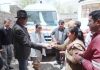 MLC Chering Dorjey handing over keys of ambulance to CMO Dr Shamim for PHC Sakti.