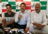 Balwant Singh Mankotia addressing a press conference at Udhampur on Tuesday.