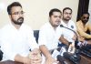 Youth Congress leaders addressing press conference on Sunday.