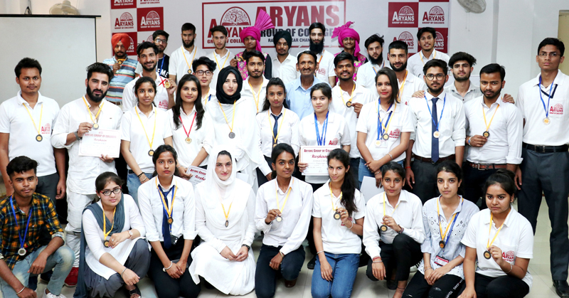 Brand Ambassadors of Aryans Group of Colleges, Rajpura, near Chandigarh posing for a group photograph during a function on Tuesday. Brand Ambassadors of Aryans Group of Colleges, Rajpura, near Chandigarh posing for a group photograph during a function on Tuesday.
