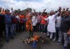 YRS leaders protesting against Former MLA Er Rasheed at Jammu on Monday. —Excelsior/Rakesh