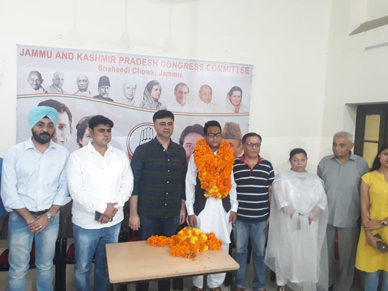 DCC Jammu president, Vikram Malhotra along with Youth Congress leaders during a party programme in Jammu.