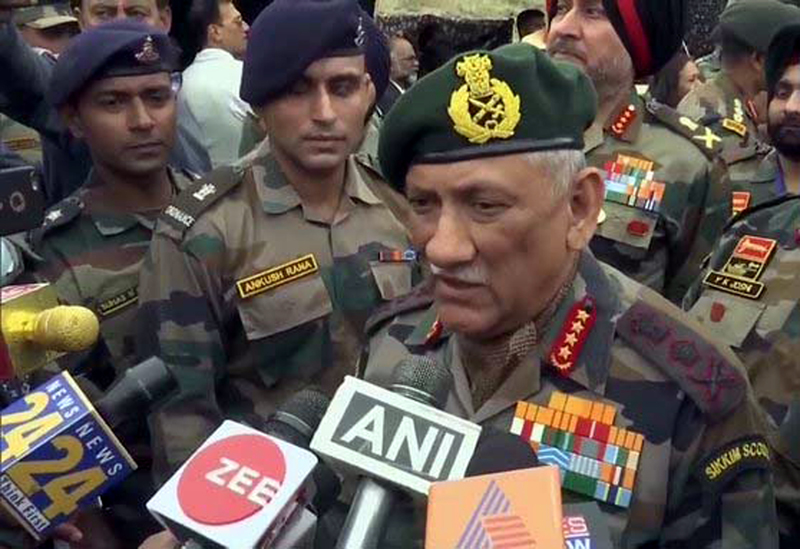 Army chief Gen Bipin Rawat addressing media persons in Drass on Thursday.