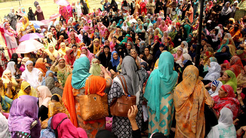 Anganwadi workers staging a protest at Srinagar. —Excelsior/Shakeel Anganwadi workers staging a protest at Srinagar. —Excelsior/Shakeel