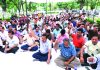 Engineering Graduates protesting near Nirman Bhawan at Jammu on Tuesday. Excelsior/Rakesh