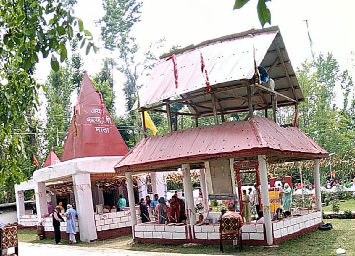 Devotees during a religious function at Katyayani Temple, Kakran, Kulgam on Tuesday. Devotees during a religious function at Katyayani Temple, Kakran, Kulgam on Tuesday.