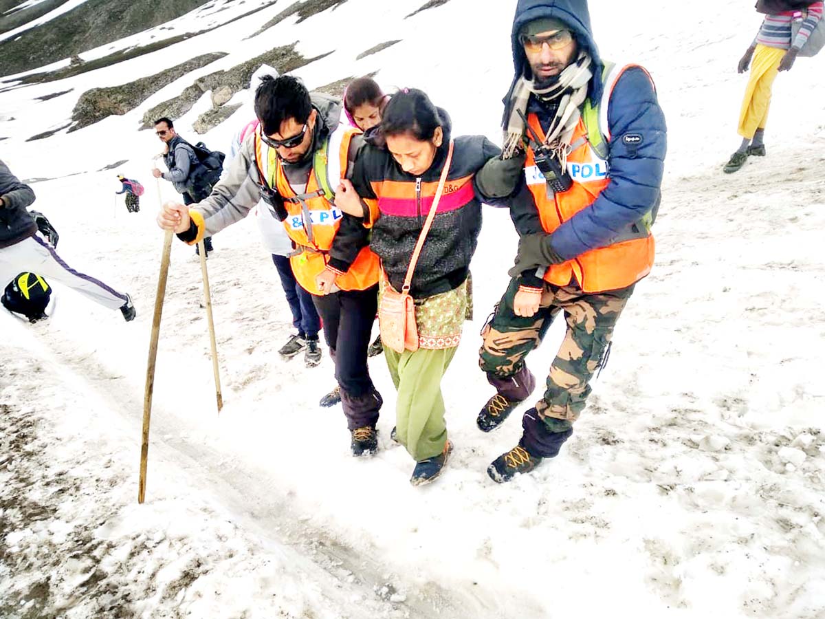 Mountain Rescue Team assisting pilgrims during Amarnath Yatra.