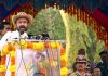 Union Minister of State for Home Affairs G Kishan Reddy addressing during 81 Raising Day Celebration of Central Reserve Police Force (CRPF) at Chandrayanagutta, in Hyderabad on Saturday. (UNI)
