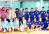 Teams playing in the opening match along with officials posing with Vice Chancellor, JU, Prof Manoj Dhar at Jammu on Saturday.