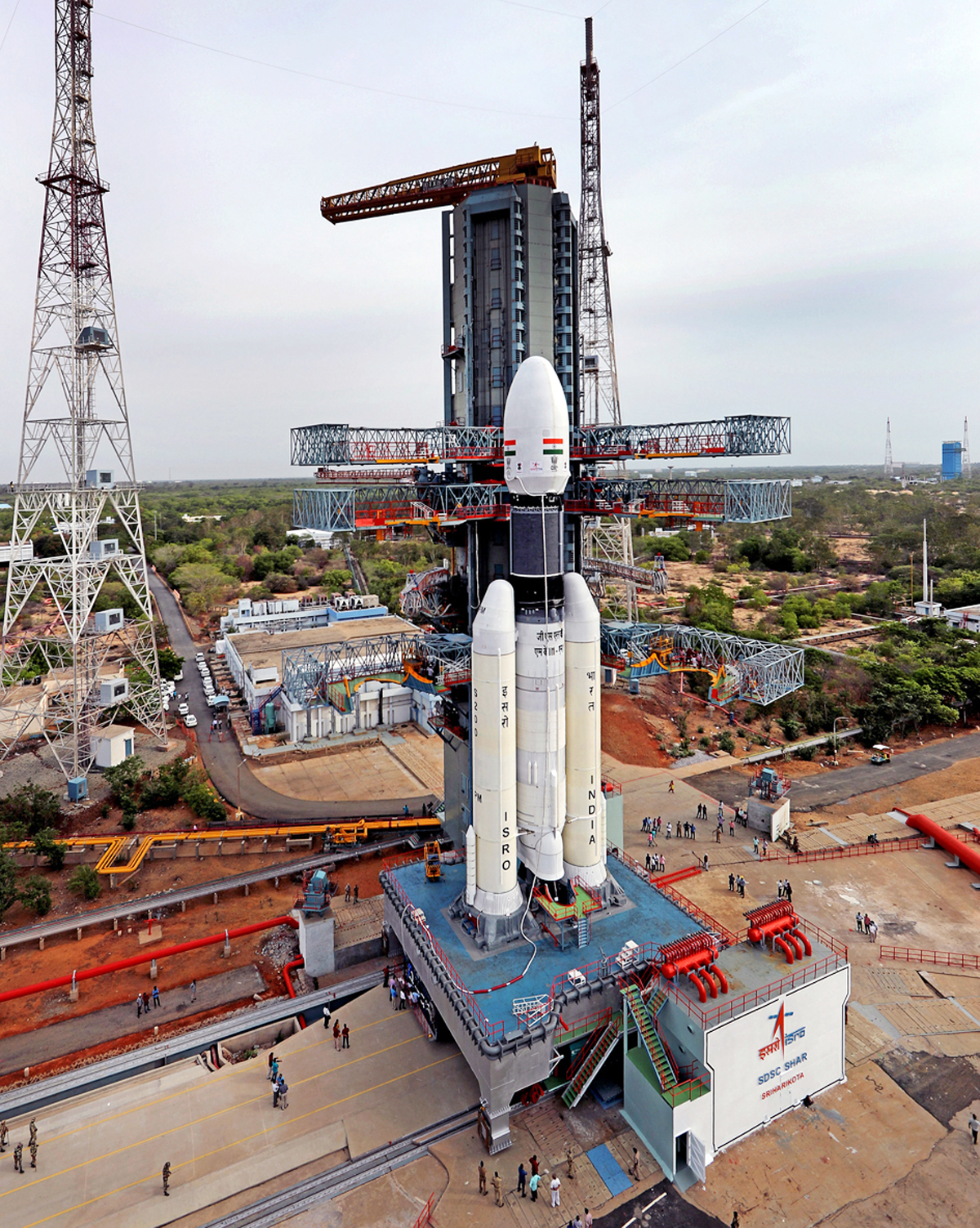 A view of GSLV Mk-III carrying Chandrayaan-2 payloads Scheduled to be launched from Satish Dhawan Space Centre on 15th July at second launch pad, in Sriharikota on Sunday. (UNI)