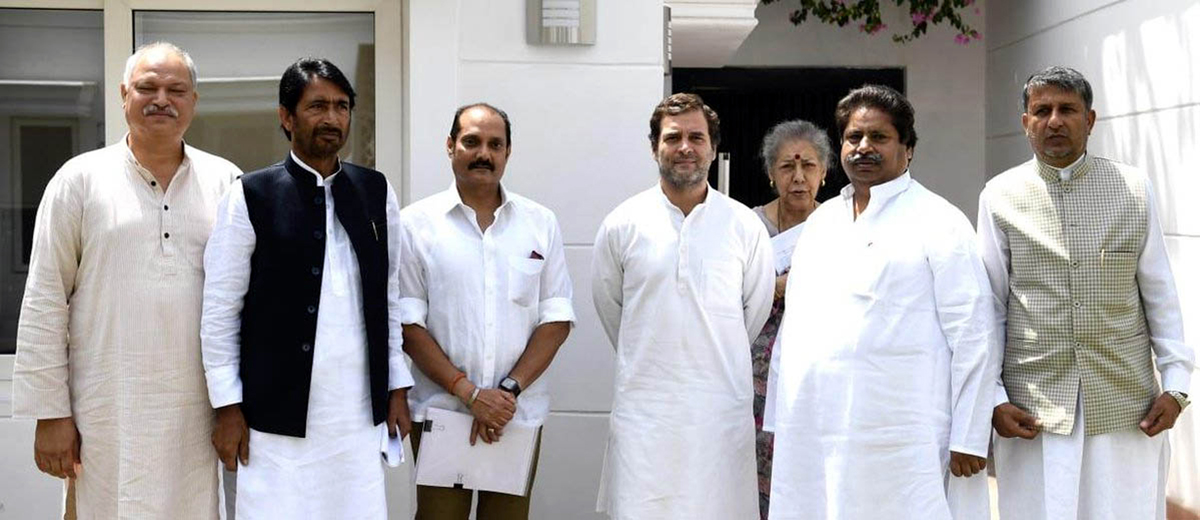 Congress leaders with Rahul Gandhi at his residence in New Delhi after meeting on J&K.