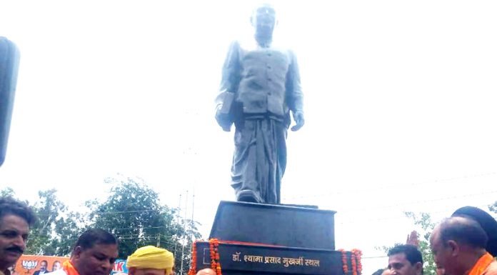 BJP leaders unveil first ever statue of Dr Shayama Prasad Mukherjee at Kathua on Saturday.