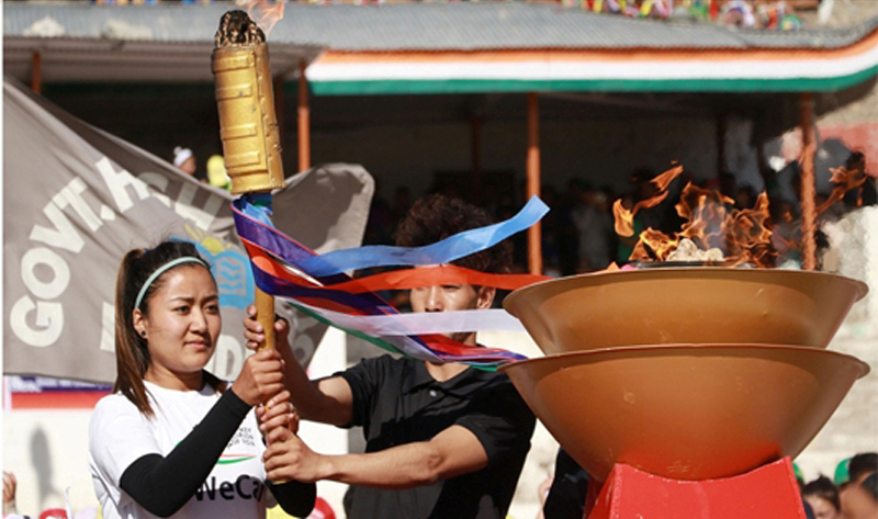 A scene of inaugural ceremony of Ladakh School Olympics in Leh on Wednesday. A scene of inaugural ceremony of Ladakh School Olympics in Leh on Wednesday.