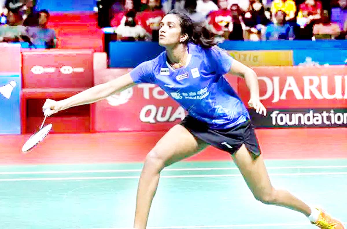 PV Sindhu in action during pre-qualified match of Japan Open at Tokyo on Thursday.