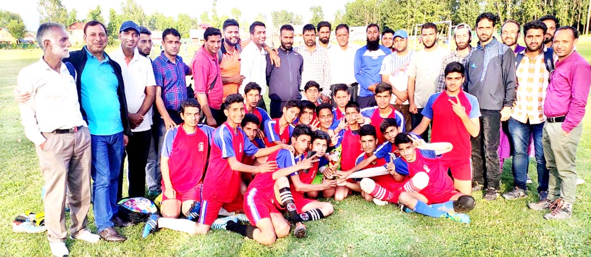 District Baramulla team posing for a group photograph after winning Provincial Level U-14 Boys Football Championship.