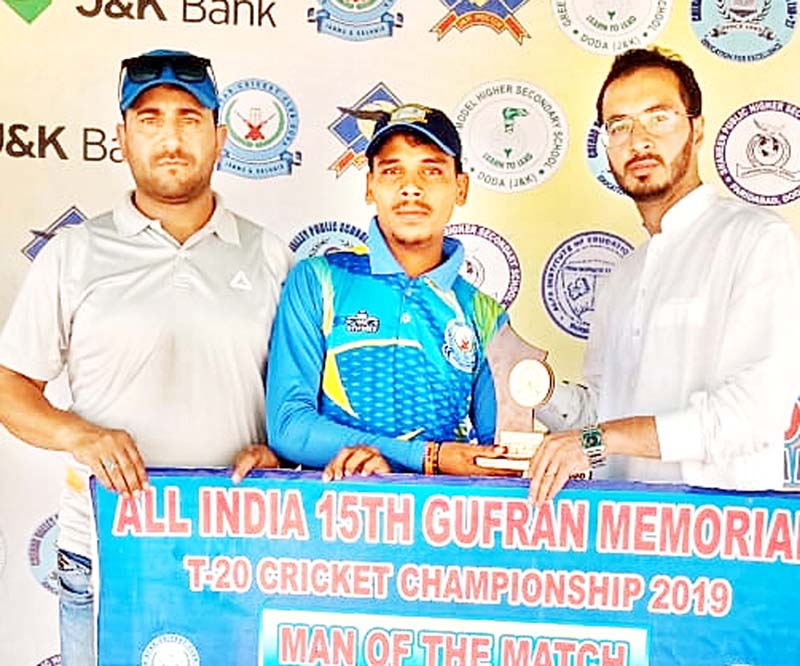 Man of the match awarded being presented to winners at Sports Stadium in Doda on Thursday. Man of the match awarded being presented to winners at Sports Stadium in Doda on Thursday.