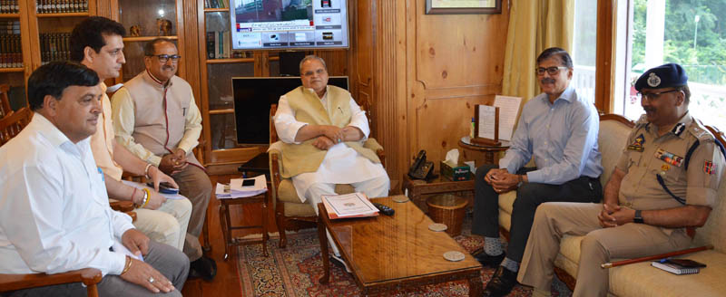 Governor Satya Pal Malik meeting delegation led by Dr Nirmal Kumar Singh, Speaker Legislative Assembly on Wednesday.