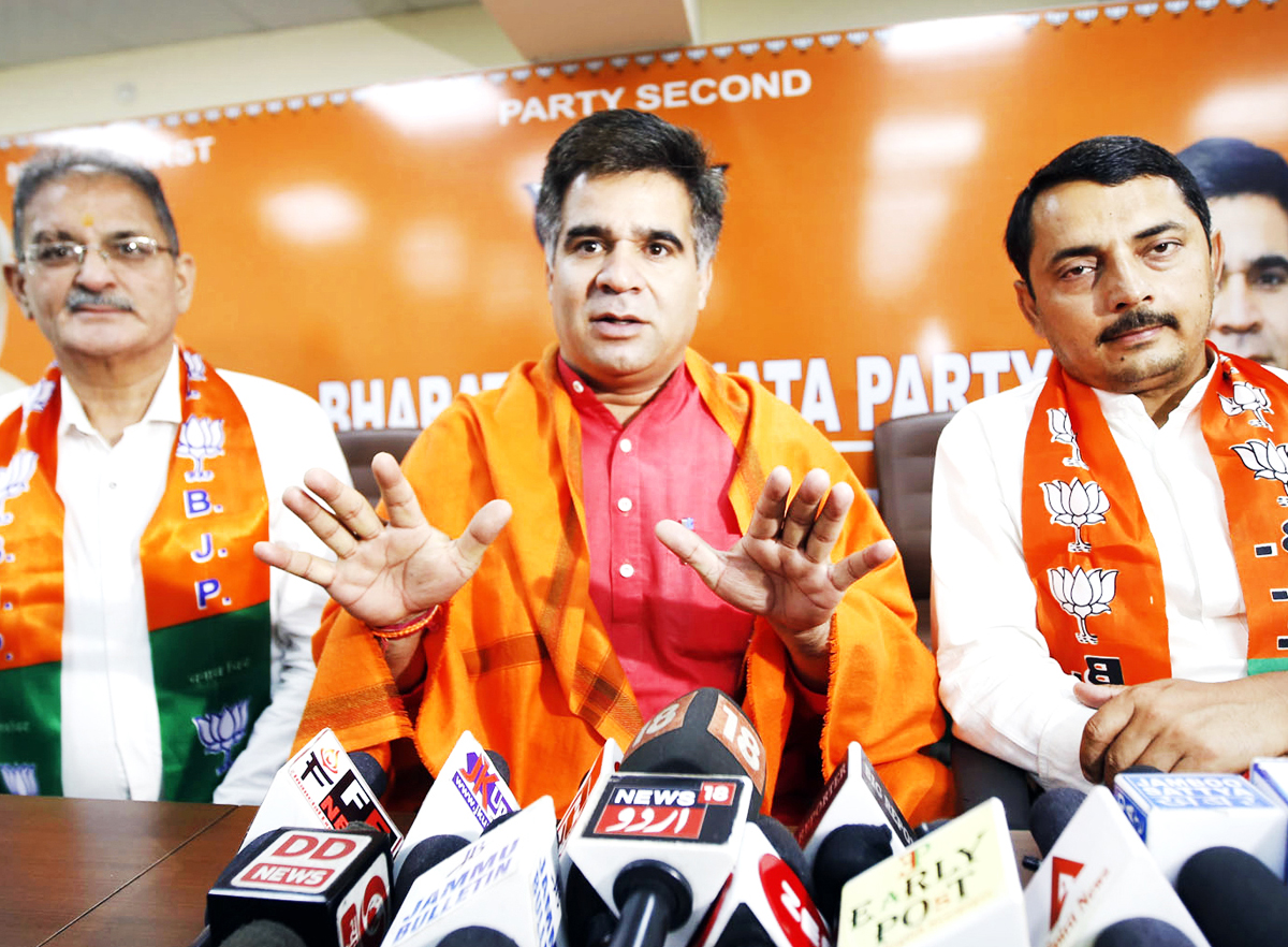 BJP leaders at a press conference at Jammu on Tuesday. -Excelsior/Rakesh BJP leaders at a press conference at Jammu on Tuesday. -Excelsior/Rakesh