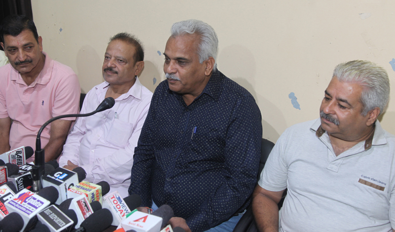 MLC Ramesh Arora at a press conference at Jammu on Saturday. —Excelsior/Rakesh