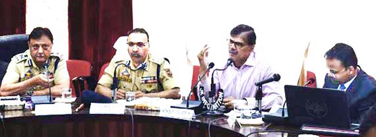 Advisor K Vijay Kumar chairing a meeting at Doda on Saturday. Advisor K Vijay Kumar chairing a meeting at Doda on Saturday.