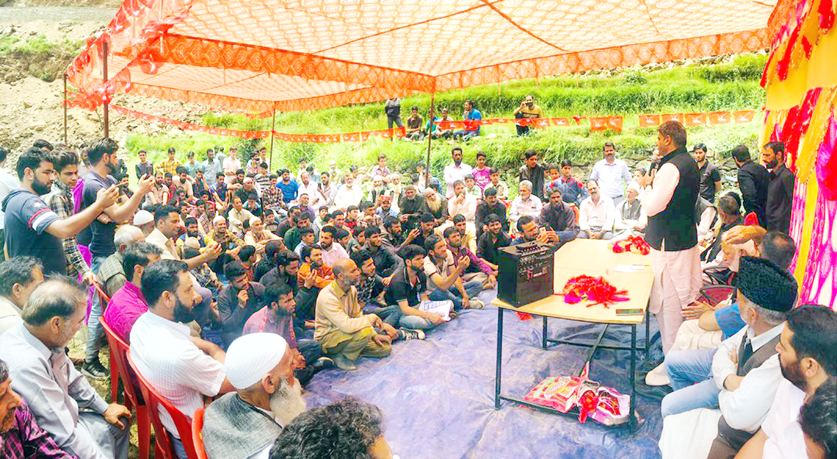 NC leader Sajjad Shaheen addressing a public meeting at Banihal. NC leader Sajjad Shaheen addressing a public meeting at Banihal.