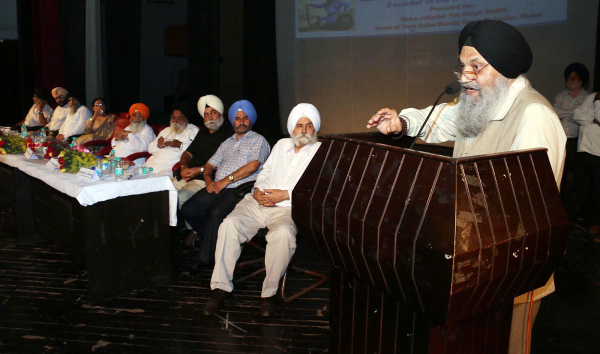 A speaker addressing a seminar on Baba Banda Singh Bahadur at Abhinav Theatre in Jammu. A speaker addressing a seminar on Baba Banda Singh Bahadur at Abhinav Theatre in Jammu.