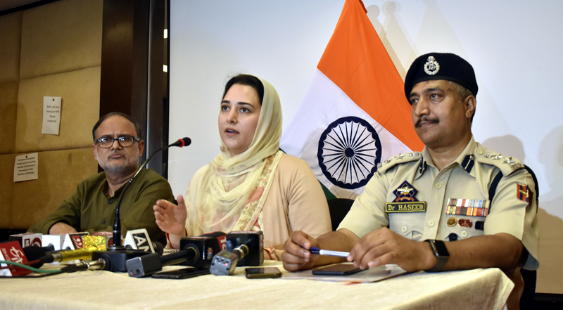 Government officials addressing a press conference in Srinagar on Tuesday. Government officials addressing a press conference in Srinagar on Tuesday.