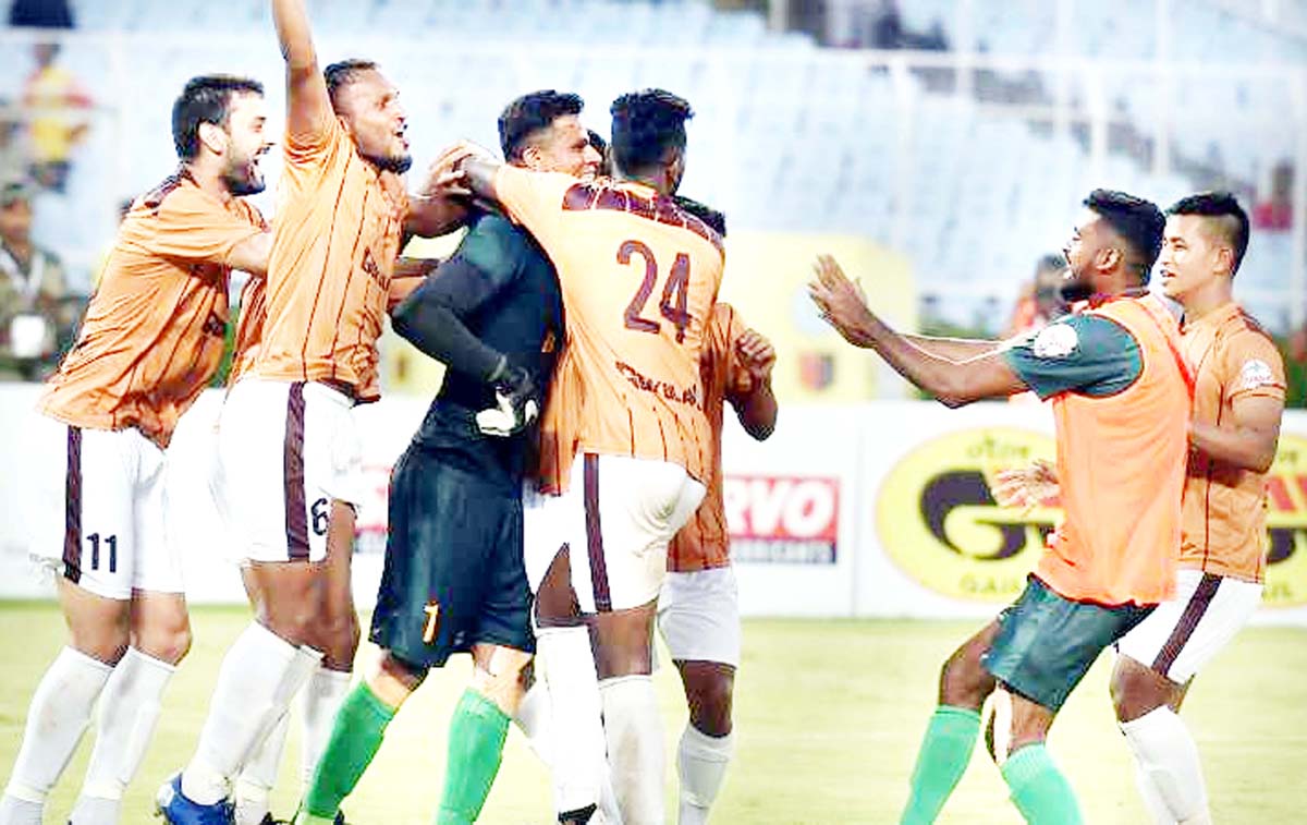 Gokulam Kerala FC footballers celebrate with their goalkeeper C.K.Ubaid. Gokulam Kerala FC footballers celebrate with their goalkeeper C.K.Ubaid.