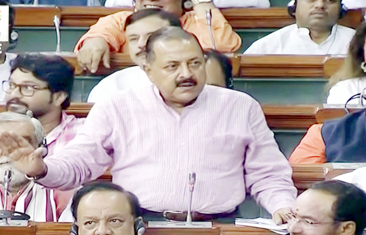 Union Minister Dr Jitendra Singh speaking in Lok Sabha on Tuesday. Union Minister Dr Jitendra Singh speaking in Lok Sabha on Tuesday.
