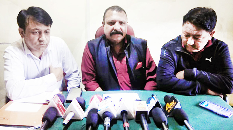 Congress leaders addressing a press conference at Kargil on Monday. -Excelsior/Basharat Ladakhi Congress leaders addressing a press conference at Kargil on Monday. -Excelsior/Basharat Ladakhi