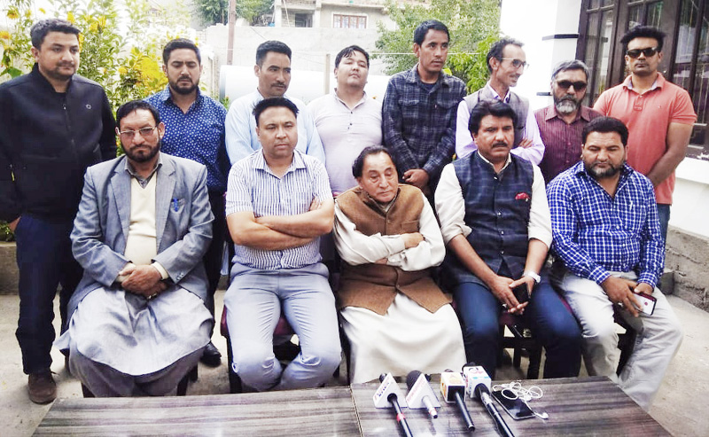 Kargil NC leaders addressing media persons on Monday. -Excelsior/Basharat Ladakhi Kargil NC leaders addressing media persons on Monday. -Excelsior/Basharat Ladakhi