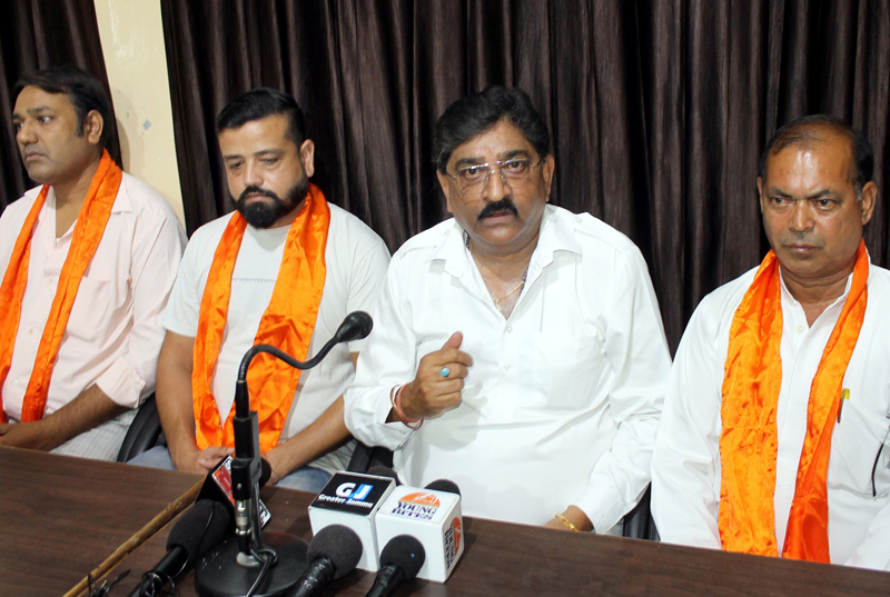 Hindu Shiv Sena president addressing a press conference at Jammu on Wednesday. -Excelsior/Rakesh Hindu Shiv Sena president addressing a press conference at Jammu on Wednesday. -Excelsior/Rakesh