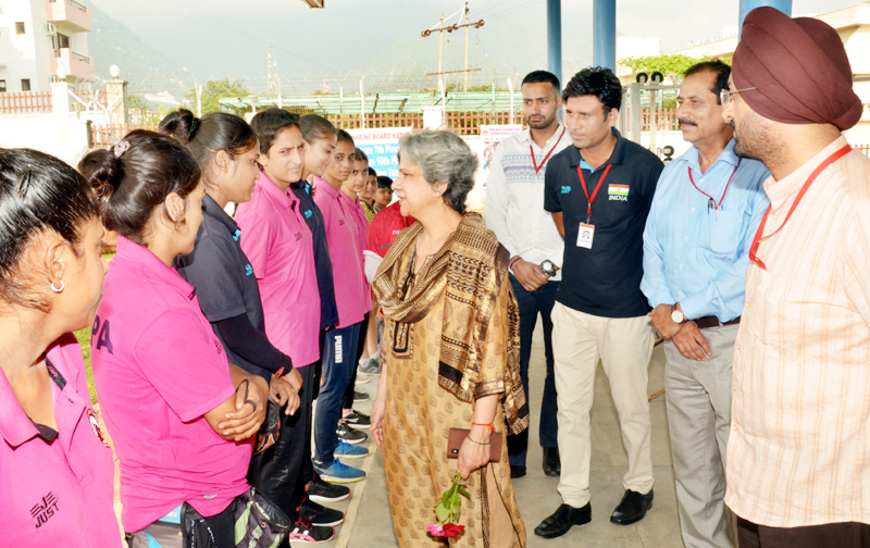 Ms. Upma Chawdhry, Union Secretary, Ministry of Youth Affairs & Sports interacting with Archers at Shrine Board's Sports Complex at Katra on Tuesday-DSC_0703