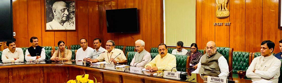 Union Home Minister Amit Shah in a meeting with Sarpanchs from J&K in New Delhi on Tuesday. Union Home Minister Amit Shah in a meeting with Sarpanchs from J&K in New Delhi on Tuesday.