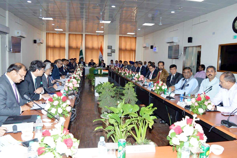Indo-Pak officials at a meeting on Kartarpur corridor at Attari on Wednesday. Indo-Pak officials at a meeting on Kartarpur corridor at Attari on Wednesday.