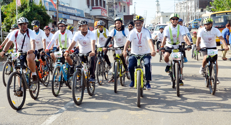 Cyclists during Cyclothon organized by Shri Mata Vaishno Devi Shrine Board, Katra on Sunday. Cyclists during Cyclothon organized by Shri Mata Vaishno Devi Shrine Board, Katra on Sunday.