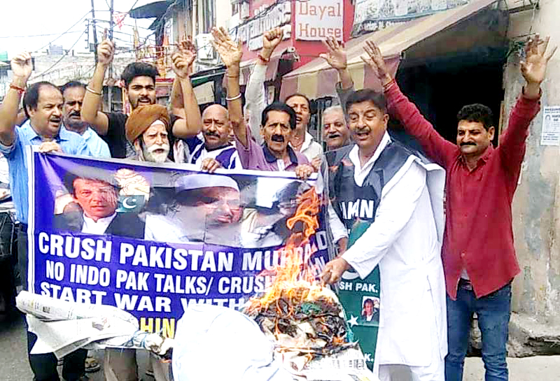 JWAM activists during anti-Pak protest at Jammu on Friday. JWAM activists during anti-Pak protest at Jammu on Friday.