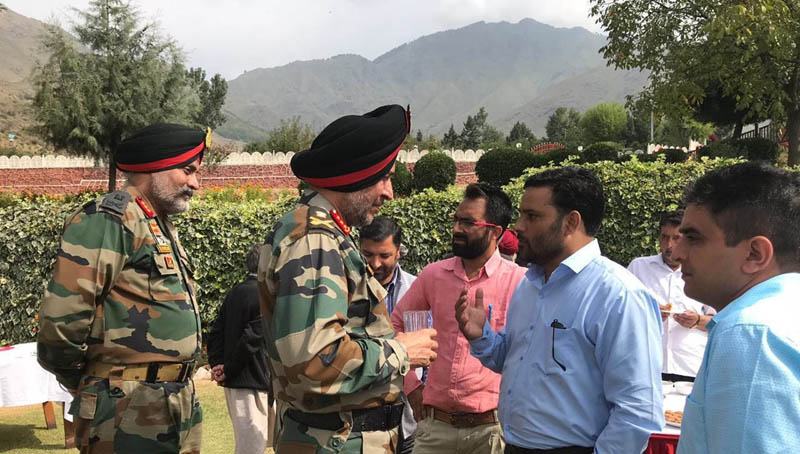 Northern Command Chief Lt Gen Ranbir Singh at a forward village on Friday. Northern Command Chief Lt Gen Ranbir Singh at a forward village on Friday.