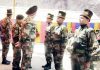 Northern Command Chief Lt Gen Ranbir Singh meeting Army officials in Eastern Ladakh on Monday.