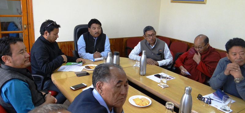 CEC LAHDC, Gyal P Wangyal chairing a meeting of Councillors at Leh on Thursday. CEC LAHDC, Gyal P Wangyal chairing a meeting of Councillors at Leh on Thursday.