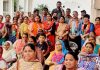 BJP Mahila Morcha activists along with former Deputy CM, Kavinder Gupta at Jammu on Friday.