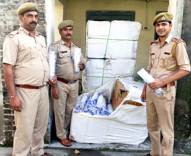Plastic glasses seized at Lakhanpur by Forest officials on Monday. Plastic glasses seized at Lakhanpur by Forest officials on Monday.