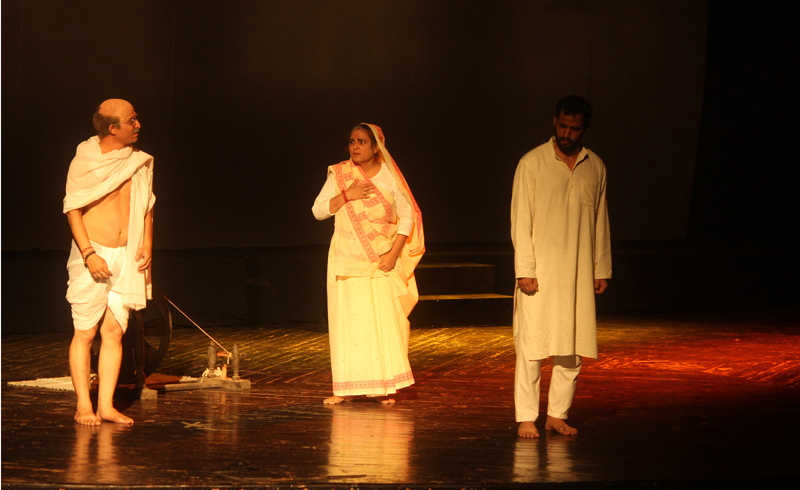 A scene from the play 'Adalat Mein Gandhi' staged at Jammu on Thursday. A scene from the play 'Adalat Mein Gandhi' staged at Jammu on Thursday.