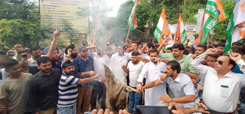 Youth Congress activists protesting at Jammu on Thursday. Youth Congress activists protesting at Jammu on Thursday.