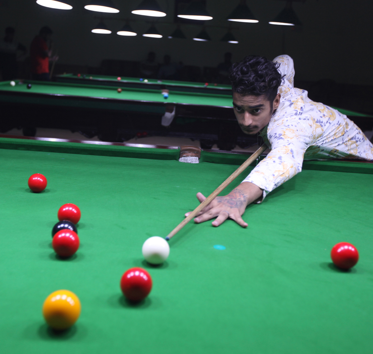 Young cueist Aryan Tak aiming target in Sub Junior Snooker Championship at Billiards Hall, MA Stadium in Jammu. —Excelsior/Rakesh Young cueist Aryan Tak aiming target in Sub Junior Snooker Championship at Billiards Hall, MA Stadium in Jammu. —Excelsior/Rakesh