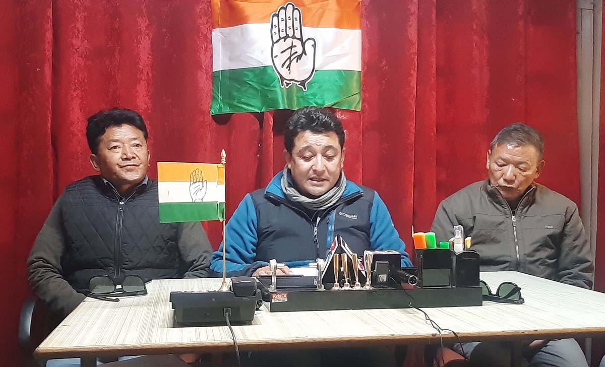 DCC president Tsering Namgyal addressing a press conference on Sunday. —Excelsior/Morup Stanzin DCC president Tsering Namgyal addressing a press conference on Sunday. —Excelsior/Morup Stanzin