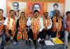 State chief of Shiv Sena Bala Saheb Thackeray Manish Sahni addressing a press conference at Jammu.