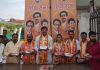 Shiv Sena Bala Saheb Thackeray members launching 'Saheb Khana' for poor people at Jammu on Sunday.